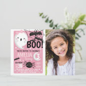 Roze Ghost Halloween Birthday Party Invitation Kaart (Staand voorkant)