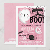 Roze Ghost Halloween Birthday Party Invitation Kaart (Voorkant / Achterkant)