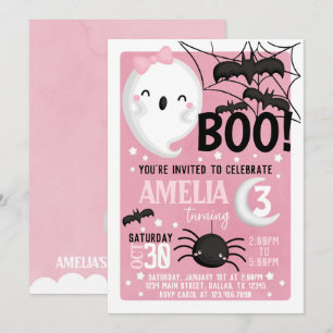 Roze Ghost Halloween Birthday Party Invitation Kaart