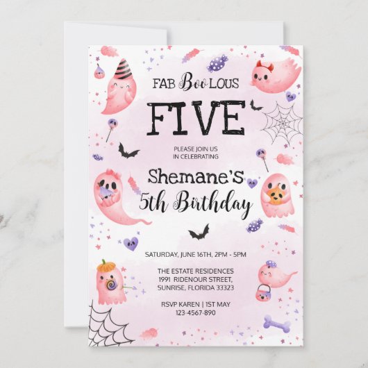 Roze Ghost Halloween Birthday Uitnodiging (Voorkant)