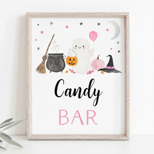 Roze Ghost Halloween Snoep Bar Party Sign Poster