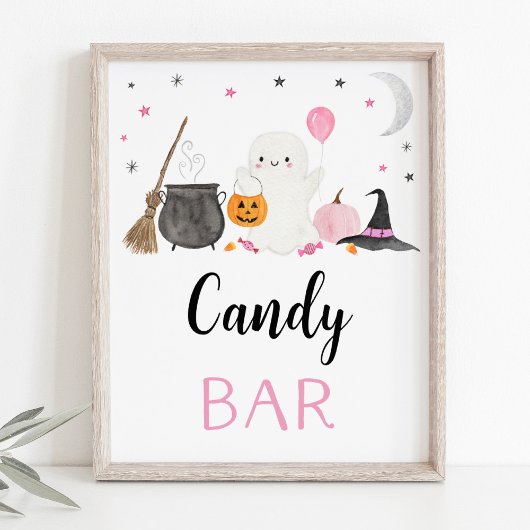Roze Ghost Halloween Snoep Bar Party Sign Poster