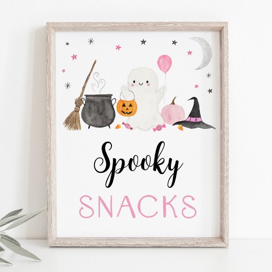 Roze Ghost Halloween Spooky Snacks Sign Poster