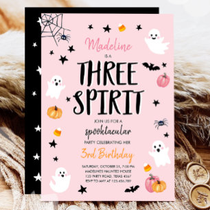Roze Ghost Halloween Three Spirit 3rd Birthday Kaart