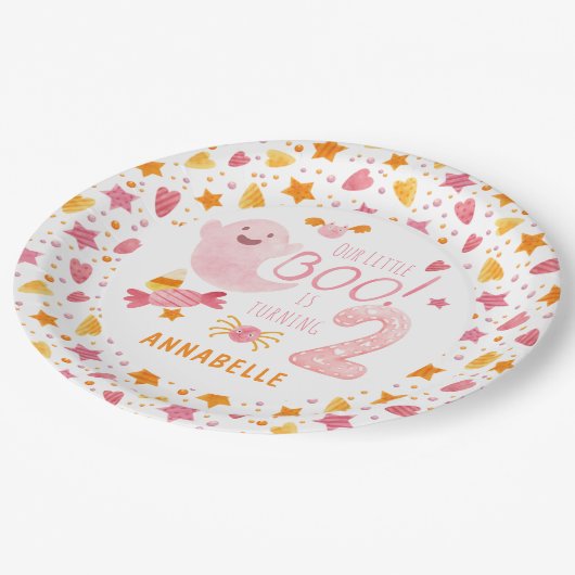 Roze Ghost Little Boo die twee tweede verjaardag d Papieren Bordje (Gekanteld)