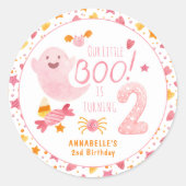Roze Ghost Little Boo die twee tweede verjaardag d Ronde Sticker (Voorkant)
