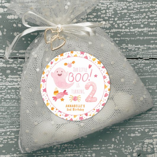 Roze Ghost Little Boo die twee tweede verjaardag d Ronde Sticker