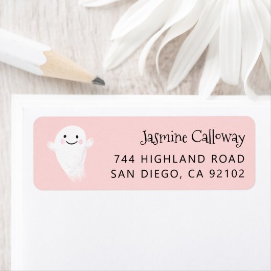 Roze Ghost Return-adreslabel Etiket (Insitu)