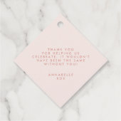 Roze gierig modern cocktailscript bachelorette bedankjes labels (Achterkant)