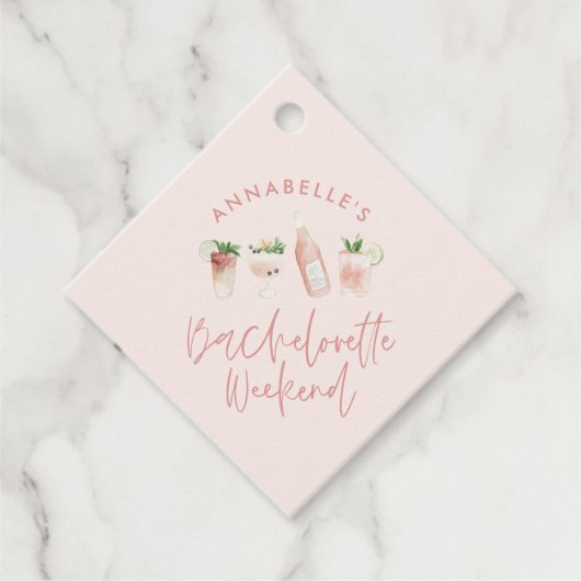 Roze gierig modern cocktailscript bachelorette bedankjes labels (Voorkant)