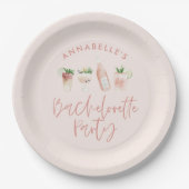 Roze gierig modern cocktailscript bachelorette papieren bordje (Voorkant)