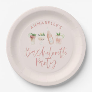 Roze gierig modern cocktailscript bachelorette papieren bordje