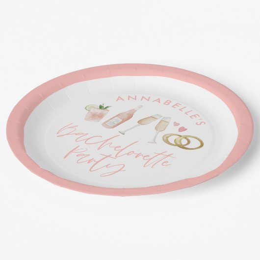 Roze gierig modern cocktailscript bachelorette papieren bordje (Gekanteld)