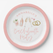 Roze gierig modern cocktailscript bachelorette papieren bordje (Voorkant)