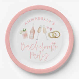 Roze gierig modern cocktailscript bachelorette papieren bordje
