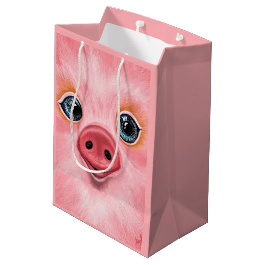 Roze Gift Bag met Baby Varken - Smile Medium Cadeauzakje (Achterkant Gekanteld)