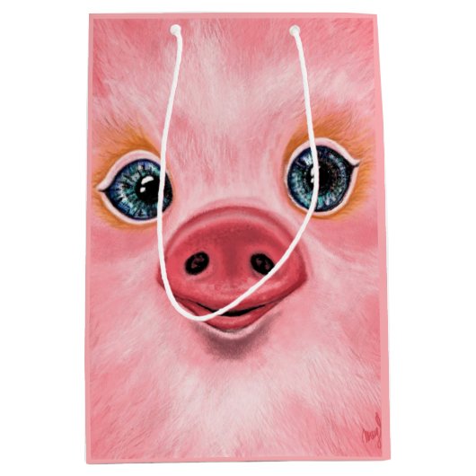 Roze Gift Bag met Baby Varken - Smile Medium Cadeauzakje (Voorkant)