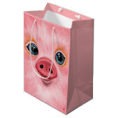 Roze Gift Bag met Baby Varken - Smile Medium Cadeauzakje (Voorkant Gekanteld)
