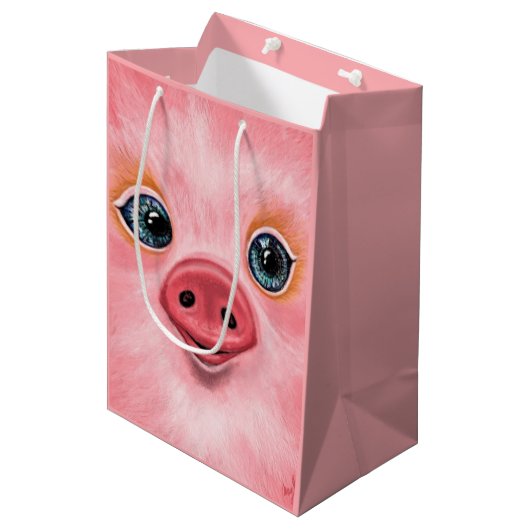 Roze Gift Bag met Baby Varken - Smile Medium Cadeauzakje (Voorkant Gekanteld)