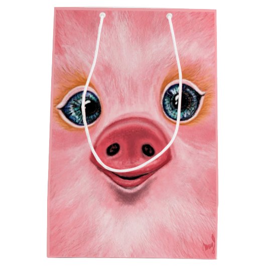 Roze Gift Bag met Baby Varken - Smile Medium Cadeauzakje (Achterkant)