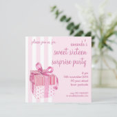 Roze Gift Birthday Uitnodiging (Staand voorkant)