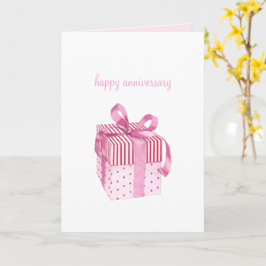 Roze Gift Jubileum Kaart (Gele Bloem)