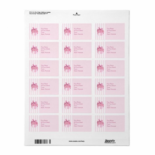 Roze Gift strepen Adres Etiket (Full Sheet)