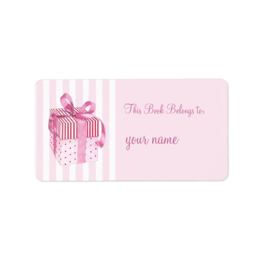 Roze Gift strepen Bookplate Label (Voorkant)