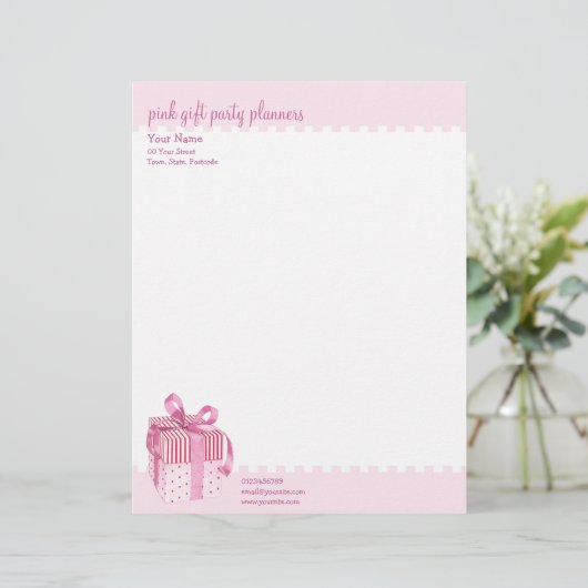 Roze Gift strepen Letterhead Gepersonaliseerd Briefhoofd (Staand voorkant)