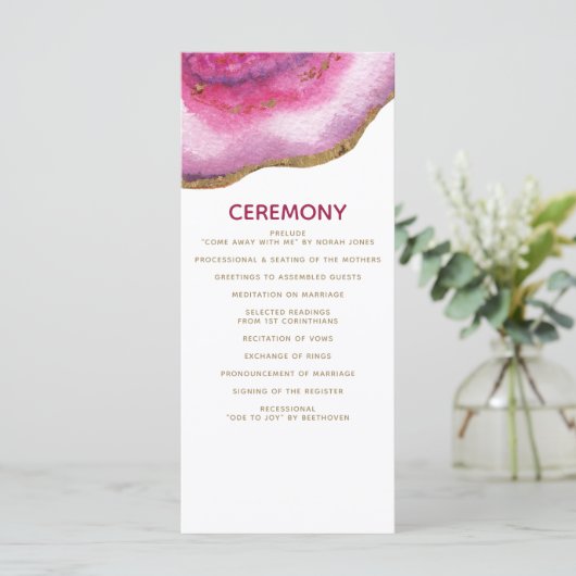 Roze Gilt Agaat Trouwprogramma's Programmakaart (Staand voorkant)