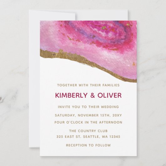 Roze Gilt Agate Wedding Invitations Kaart (Voorkant)
