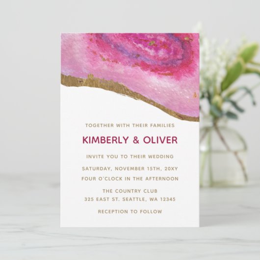 Roze Gilt Agate Wedding Invitations Kaart (Staand voorkant)