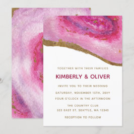 Roze Gilt Agate Wedding Invitations Kaart
