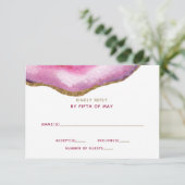 Roze Gilt Agate Wedding Invitations rsvp (Staand voorkant)