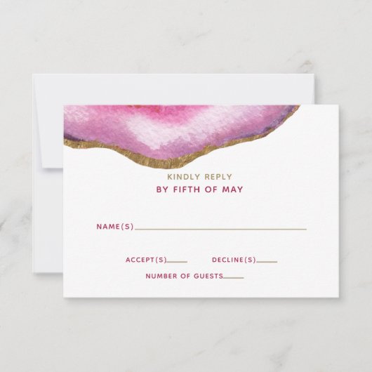 Roze Gilt Agate Wedding Invitations rsvp Kaartje (Voorkant)