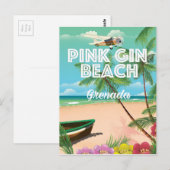 roze gin strand Grenada reisposter Briefkaart (Voorkant / Achterkant)