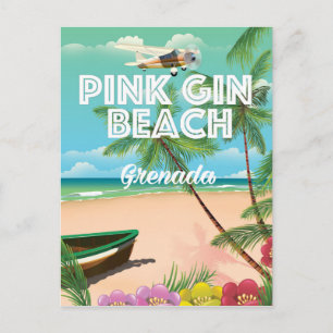 roze gin strand Grenada reisposter Briefkaart