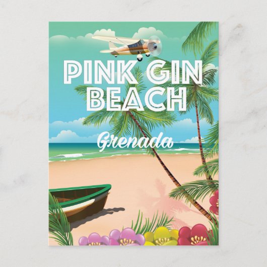 roze gin strand Grenada reisposter Briefkaart (Voorkant)