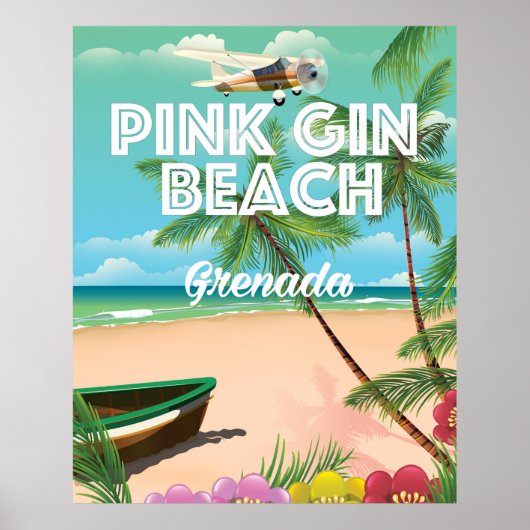 roze gin strand Grenada reisposter Poster (Voorkant)