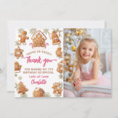 Roze Gingbread Cookie Versieren Verjaardagsfoto Bedankkaart (Voorkant)