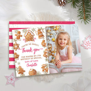 Roze Gingbread Koek Decoratie Verjaardag Foto Bedankkaart
