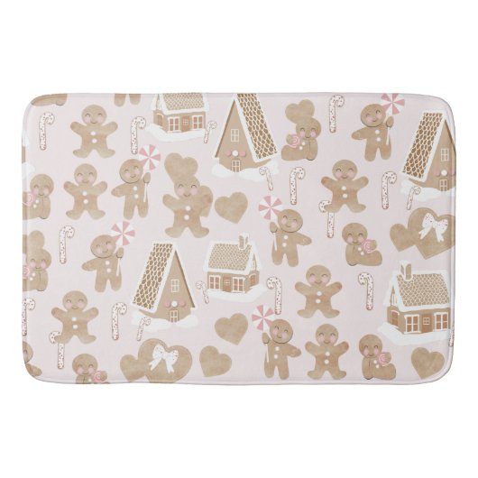 Roze! Ginger brood Kerst Deur Tapijt/Mat Badmat (Voorkant)