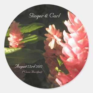 Roze Ginger Tropische Bloemen Envelop Afdichtingen Ronde Sticker