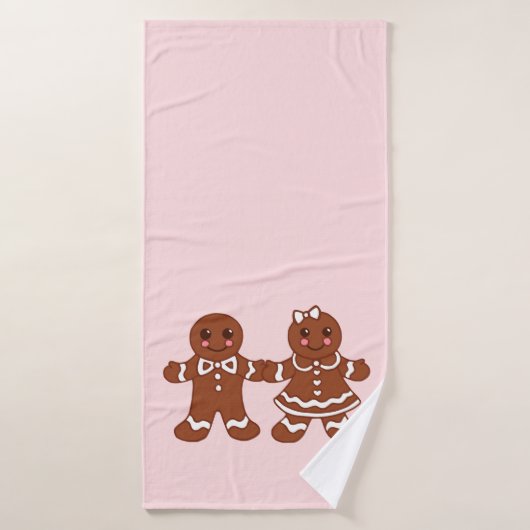 Roze Gingerbread Boy & Girl Badhanddoek (Badhanddoek)