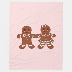 Roze Gingerbread Boy & Girl Dekbed  Fleece Deken