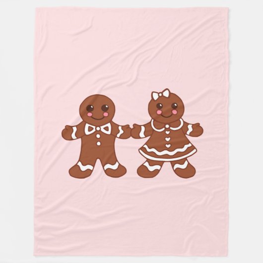 Roze Gingerbread Boy & Girl Dekbed Fleece Deken (Voorkant)