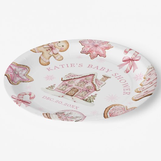 Roze Gingerbread Cookie Baby shower Papier Bord (Gekanteld)