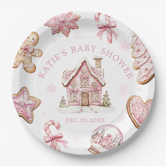 Roze Gingerbread Cookie Baby shower Papier Bord (Voorkant)