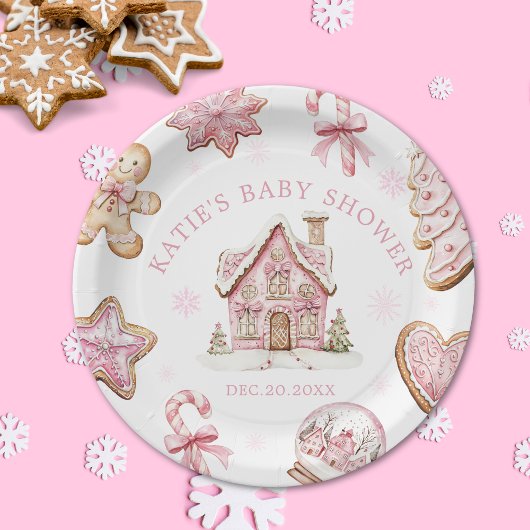 Roze Gingerbread Cookie Baby shower Papier Bord