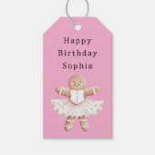 Roze Gingerbread Girl Ballerina Ballet Verjaardag Cadeaulabel (Voorkant)